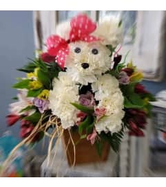 poodle happy. An arrangement by Santa Fe Florals and Events.