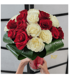 Glam Goddess Red and White Roses. An arrangement by Brickell Exclusive Blooms.