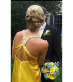 BLUE AND YELLOW PROM BOUQUET * PROM. An arrangement by Flowers by Priscilla.