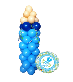 Baby Bottle Boy Dots Balloon Sculpture. An arrangement by Balloon Bouquets Plus.
