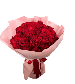 Red Wrapped Bouquet. An arrangement by Charming Blooms.