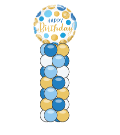 Blue and Gold Birthday Mini Balloon Column. An arrangement by Balloon Bouquets Plus. Blue and Gold Birthday Mini Balloon Column. An arrangement by Balloon Bouquets Plus.