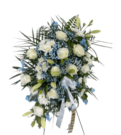 Sympathy Spay in Blue. An arrangement by Charming Blooms.