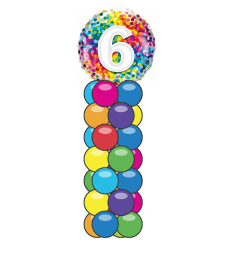 6 Rainbow Confetti Mini Balloon Column. An arrangement by Balloon Bouquets Plus.