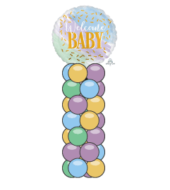 Welcome Baby Watercolour Mini Balloon Column. An arrangement by Balloon Bouquets Plus.