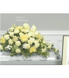 Yellow With White Casket Spray(Ctt37-11). An arrangement by Roma Flowers and Gifts.