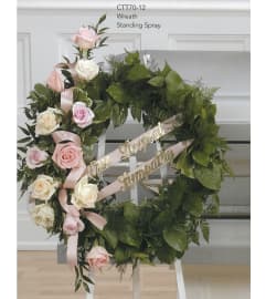 Pink and White Rose Burst Wreath(LETTERING NOT INCLUDED)(Ctt70-12). An arrangement by Roma Flowers and Gifts.