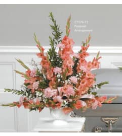 Peach and Pink Pedestal Arrangement(Ctt74-11). An arrangement by Roma Flowers and Gifts.