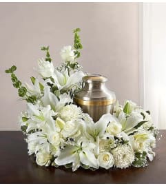 Purity Cremation Wreath. An arrangement by L and J Blooms.