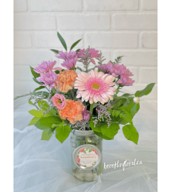 Pastel Mason Jar. An arrangement by Brooklin Floral and Garden Shoppe Inc..