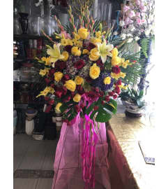 Modern Grand Opening Standing Arrangement. An arrangement by Sunrise Floral and Gifts.