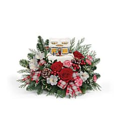 THOMAS KINKADE'S FESTIVE FUDGE SHOPPE BOUQUET. An arrangement by Elegant Florist.