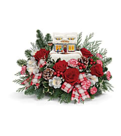 THOMAS KINKADE'S FESTIVE FUDGE SHOPPE BOUQUET. An arrangement by Elegant Florist.