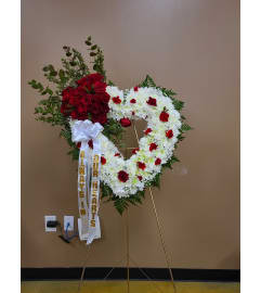 HEART WREATH RED AND WHITE. An arrangement by Unique N Pretty Florist.