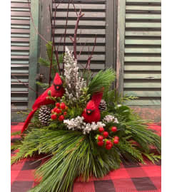 Double Cardinal Holiday Arrangement. An arrangement by Forest Florist.