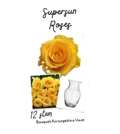 12/18/24 Yellow Supersun Roses in a Vase. An arrangement by Roma James Gifts.