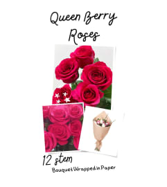Queen Berry (Hot Pink) Roses Wrapped. An arrangement by Lori's Hearts and Flowers.