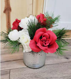 SILK Christmas arrangement. An arrangement by The Flower Hut.