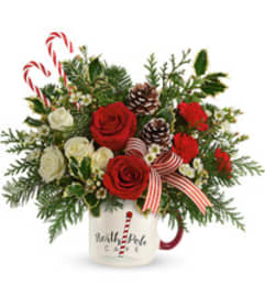 Santa's North Pole Mug by Teleflora. An arrangement by Palmetto Gardens Florist.