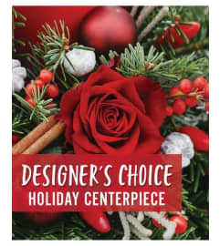 Xmas Centerpiece Designers. An arrangement by Stayton Flowers.