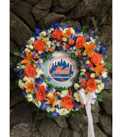 Mets Wreath Floral Tribute. An arrangement by Flowers By Maria.