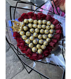 Red Rose Heart with Chocolates. An arrangement by AandB Flowers.