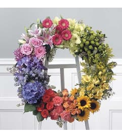 Wreath_Rainbow. An arrangement by Gardenfairy Florist.