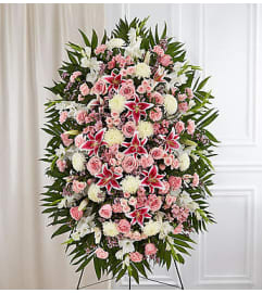 Elegant Pink and White Standing Spray. An arrangement by Elegant Florist.