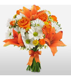 ORANGE ROSES WRAPPED. An arrangement by Geni's Florist and Gifts.