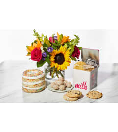 milk bar and flowers. An arrangement by Enchanted Flowers.
