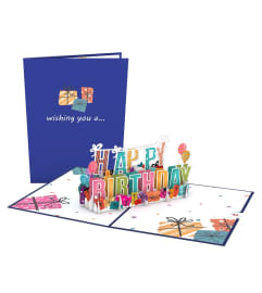 love pop birthday cards. An arrangement by Enchanted Flowers.
