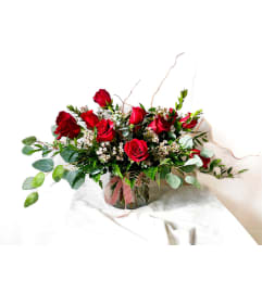 RUSTIC Boho bakers Dozen roses. An arrangement by Rustic Floral and Gifts.