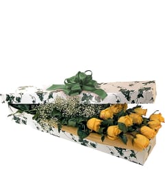 Yellow Roses Boxed. An arrangement by Nicol Florist.