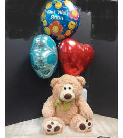 PLUSH PLUS AND BALLOONS. An arrangement by Grower Direct Acadia.