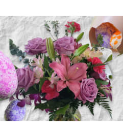 Custom Lavender and Pink Vase. An arrangement by A Loving Touch Florist.