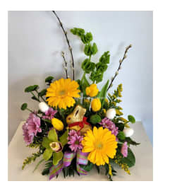 Bunny in the garden. An arrangement by Northwest Florist.