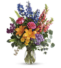 COLORFUL RAINBOW BOQUET. An arrangement by J.D. Ballantine's Flowers and Gifts.