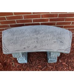If every thought we have of you Memorial Bench. An arrangement by North Liberty Flower Shop.
