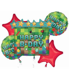 Pixel Birthday Party Super Fun Foil Bouquet. An arrangement by Balloon Bouquets Plus. Pixel Birthday Party Super Fun Foil Bouquet. An arrangement by Balloon Bouquets Plus.
