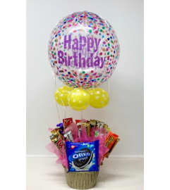 Hot Air Balloon Chocolate Gift Basket. An arrangement by Owen Sound Flowers.