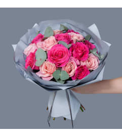 15 Pink Roses Mix. An arrangement by Floral Savour.