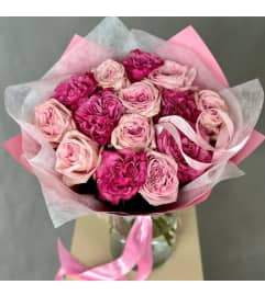 15 Pink Garden Roses Mix. An arrangement by Floral Savour.