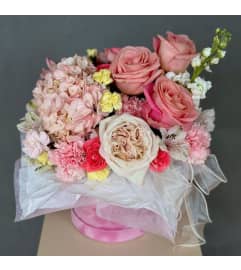 Hat Box Blush Delight. An arrangement by Floral Savour.