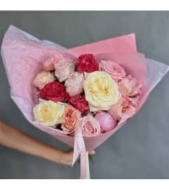 Duo Bouquet of PeoniesandGarden Roses Mix. An arrangement by Floral Savour.