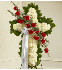 Standing Cross - Red. An arrangement by Garden Florist.