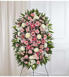 Garden Pink and White Standing Spray. An arrangement by Garden Florist.