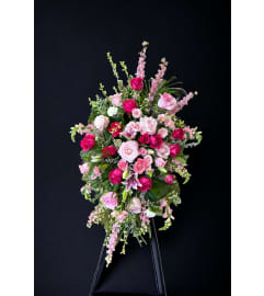 RUSTIC Perfectly Pink Standing spray. An arrangement by Rustic Floral and Gifts.