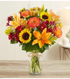 fall frenzy vase. An arrangement by Last Minute Gifts and Flowers.