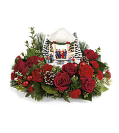 Thomas Kinkade's Sweet Sounds of Christmas. An arrangement by Fendley Florists.