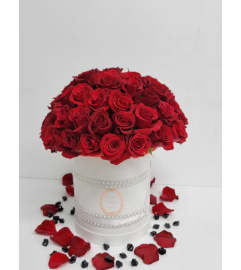 White Glamour Box. An arrangement by Anthurium Gardens Florist.